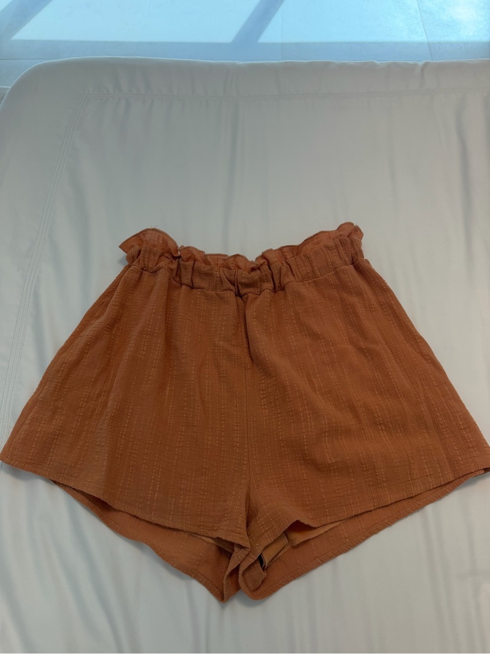Blue Blush Rust High-Waist Paperbag Shorts